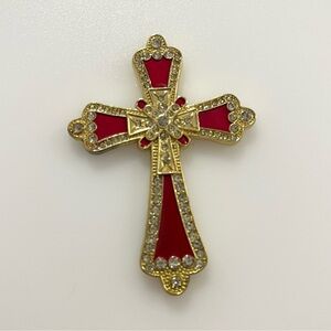 Red and Gold Rhinestone Magnetic Cross Decor